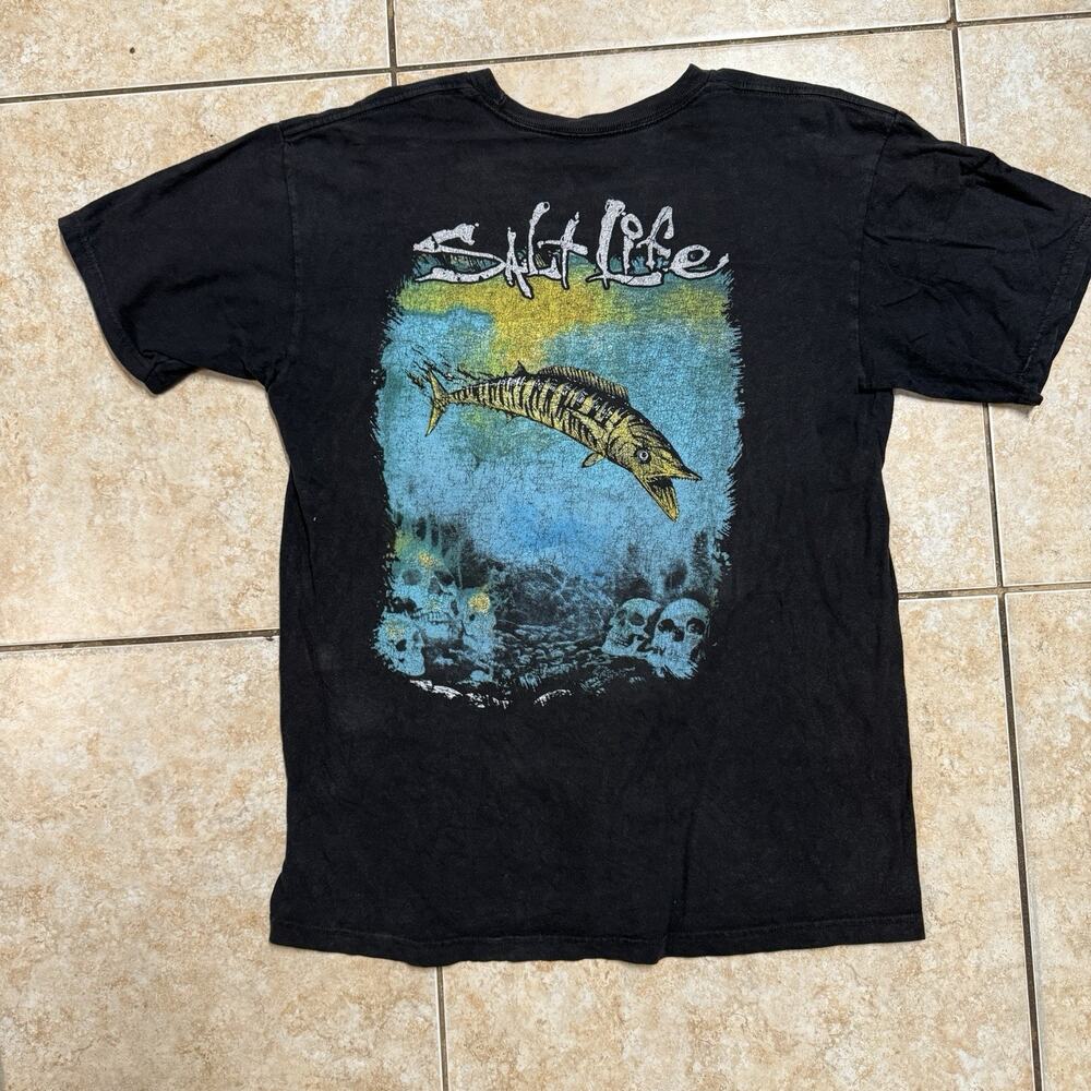 Salt Life‎ Graphic T-Shirt Black Fish Skull Short Sleeve Pocket Tee